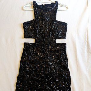 Black sequin cutout cocktail dress
